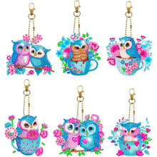 Cargar imagen en el visor de la galería, Llavero Diamond Painting 5D Búhos Azules 6 Piezas