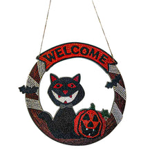 Cargar imagen en el visor de la galería, Colgante de Puerta Diamond Painting 5D Gato de Halloween