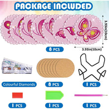 Cargar imagen en el visor de la galería, Posavasos Diamond Painting 5D con Mariposas Rosas