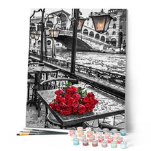 Cargar imagen en el visor de la galería, Pintar Por Números - Rosas Cerca Del Río - Figuredart - Ciudades Flores Romanticismo