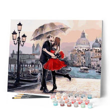 Cargar imagen en el visor de la galería, Pintar Por Números - Pareja Vestido Rojo - Figuredart - Ciudades Romanticismo