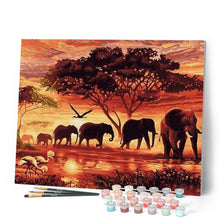 Cargar imagen en el visor de la galería, Pintar Por Números - Elefantes Colores Del Atardecer - Figuredart - Animales Elefantes