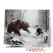 Cargar imagen en el visor de la galería, Pintar Por Números - Osos Y Lobos Luchan - Figuredart - Animales Lobos Osos