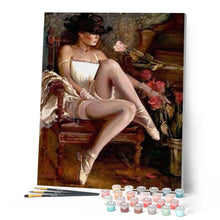 Cargar imagen en el visor de la galería, Pintar Por Números - Bailarina Jugando Con Rosas - Figuredart - Romanticismo