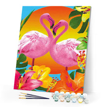 Cargar imagen en el visor de la galería, Dúo de flamencos rosas y flores
