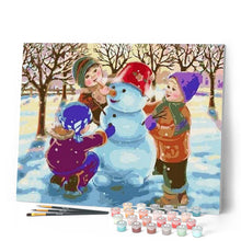 Cargar imagen en el visor de la galería, Pintar Por Números - Navidad Con Tres Niños Que Juegan En La Nieve - Figuredart - Infantil Navidad