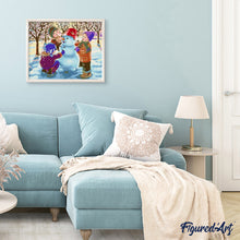 Cargar imagen en el visor de la galería, Pintar Por Números - Navidad Con Tres Niños Que Juegan En La Nieve - Figuredart - Infantil Navidad