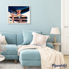 Cargar imagen en el visor de la galería, Pintar Por Números - Mujer Con Sombrero Azul Y Cereza - Figuredart - Principiantes Retrato