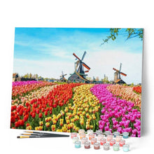Cargar imagen en el visor de la galería, Pintar Por Números - Flores Molino De Viento Holandés - Figuredart - Flores Novedades Paisajes