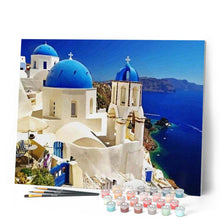 Cargar imagen en el visor de la galería, Pintar Por Números - Santorini Azul Blanco - Figuredart - Ciudades