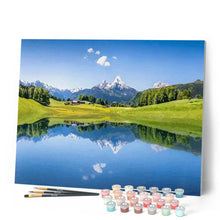 Cargar imagen en el visor de la galería, Reflexión de montaña en el lago en verano