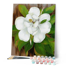 Cargar imagen en el visor de la galería, Flor blanca y hojas verdes