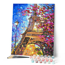 Cargar imagen en el visor de la galería, Pintar por números | La torre Eiffel y el árbol en primavera | Novedades Ciudades Romanticismo Avanzado | FiguredArt