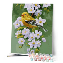 Cargar imagen en el visor de la galería, Pintar por números | Pájaro en una rama floreciendo | Novedades Animales Pájaros Flores Fácil | FiguredArt