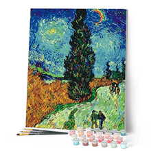 Cargar imagen en el visor de la galería, Pintar por números | Van Gogh - El camino de los cipreses | Novedades Reproducción de obras de arte Paisajes Van Gogh Avanzado | FiguredArt