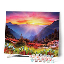 Cargar imagen en el visor de la galería, Pintar por números | Amanecer en las montañas | Novedades Paisajes Montañas Flores Avanzado | FiguredArt