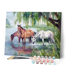 Cargar imagen en el visor de la galería, Pintar por números | Tres caballos refrescándose | Novedades Animales Caballos Avanzado | FiguredArt