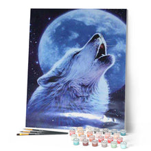 Cargar imagen en el visor de la galería, Pintar por números | Lobo aullando a la luna | Novedades Animales Lobos Intermedio | FiguredArt