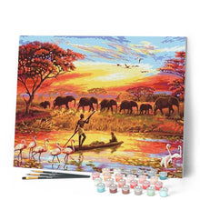 Cargar imagen en el visor de la galería, Pintar Por Números - Pescador Con Los Elefantes - Figuredart - Animales Deseos De Otros Lugares Elefantes Paisajes