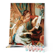 Cargar imagen en el visor de la galería, Pintar Por Números - Chica Tocando El Piano - Figuredart - Música Romanticismo