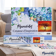 Cargar imagen en el visor de la galería, Pintar Por Números - Puesta De Sol Roja Y Árbol Con Elefantes - Figuredart - Animales Elefantes Paisajes Árboles