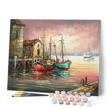 Cargar imagen en el visor de la galería, Pintar Por Números - Muelle Rojo - Figuredart - Barcos Paisajes