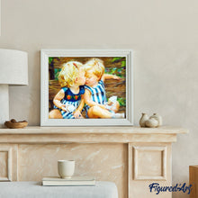 Cargar imagen en el visor de la galería, Pintar Por Números - Niños Rubios Besándose - Figuredart - Retrato