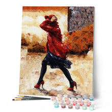 Cargar imagen en el visor de la galería, Pintar Por Números - Mujer Andando Con Viento - Figuredart - Romanticismo