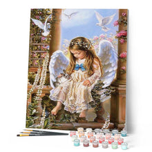 Cargar imagen en el visor de la galería, Pintar Por Números - Ángel Asentado Y Paloma Blanca - Figuredart - Animales Pájaros Religión Romanticismo