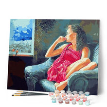Cargar imagen en el visor de la galería, Pintar Por Números - Ventana Rojiza - Figuredart - Retrato Romanticismo