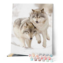 Cargar imagen en el visor de la galería, Pintar Por Números - Dos Lobos En La Nieve - Figuredart - Animales Lobos