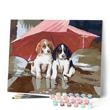 Cargar imagen en el visor de la galería, Pintar Por Números - Dos Cachorros Bajo El Paraguas - Figuredart - Animales