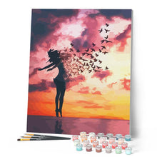Cargar imagen en el visor de la galería, Pintar por números | Mujeres y pájaros durante amanecer | Novedades Paisajes Animales Pájaros Romanticismo Fácil | FiguredArt