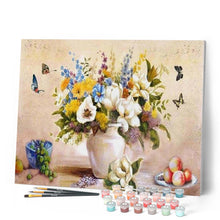 Cargar imagen en el visor de la galería, Pintar Por Números - Jarrón Y Mariposa Blanca - Figuredart - Flores Mariposas