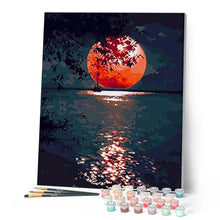 Cargar imagen en el visor de la galería, Pintar por números | Luna roja sobre lago | Novedades Paisajes Fácil | FiguredArt