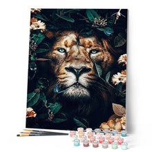 Cargar imagen en el visor de la galería, Pintar por números | León y follaje | Novedades Animales Leones Avanzado | FiguredArt