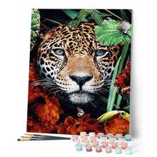 Cargar imagen en el visor de la galería, Pintar por números | Pantera follaje y flores | Novedades Animales Pantera Flores Intermedio | FiguredArt