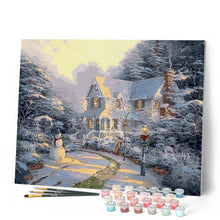 Cargar imagen en el visor de la galería, Pintar Por Números - Casa Con Un Muñeco De Nieve - Figuredart - Paisajes