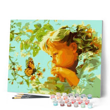 Cargar imagen en el visor de la galería, Pintar Por Números - Muchacha De La Mariposa - Figuredart - Animales Mariposas Retrato