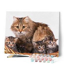 Cargar imagen en el visor de la galería, Pintar Por Números - Gato Y Sus Crías - Figuredart - Animales Gatos