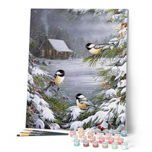 Cargar imagen en el visor de la galería, Pintar Por Números - Pájaros En La Nieve - Figuredart - Animales Paisajes Pájaros