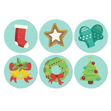 Cargar imagen en el visor de la galería, Mini Serie Pintar por Números - discos de Ø20cm (6 piezas) - Iconos navideños en menta