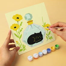 Cargar imagen en el visor de la galería, Mini Serie Pintar por Números 20x20cm (6 piezas) - Gatos negros botánicos