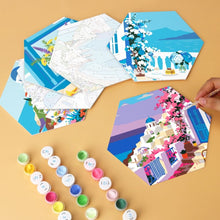 Cargar imagen en el visor de la galería, Mini Serie Pintar por Números - Hexágonos (6 piezas) - Escapada azul y blanca