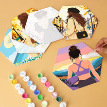 Cargar imagen en el visor de la galería, Mini Serie Pintar por Números - Hexágonos (6 piezas) - Mujer junto al mar