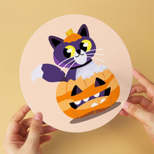 Cargar imagen en el visor de la galería, Mini Serie Pintar por Números - discos de Ø20cm (6 piezas) - Gato y magia de medianoche