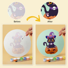 Cargar imagen en el visor de la galería, Mini Serie Pintar por Números - discos de Ø20cm (6 piezas) - Gatitos de Halloween