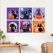 Cargar imagen en el visor de la galería, Mini Serie Pintar por Números 20x20cm (6 piezas) - Gatos juguetones de Halloween