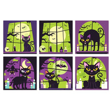 Cargar imagen en el visor de la galería, Mini Serie Pintar por Números 20x20cm (6 piezas) - Gato negro de Halloween Figured'Art
