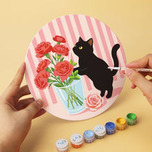 Cargar imagen en el visor de la galería, Mini Serie Pintar por Números - discos de Ø20cm (6 piezas) - Gato negro y flores